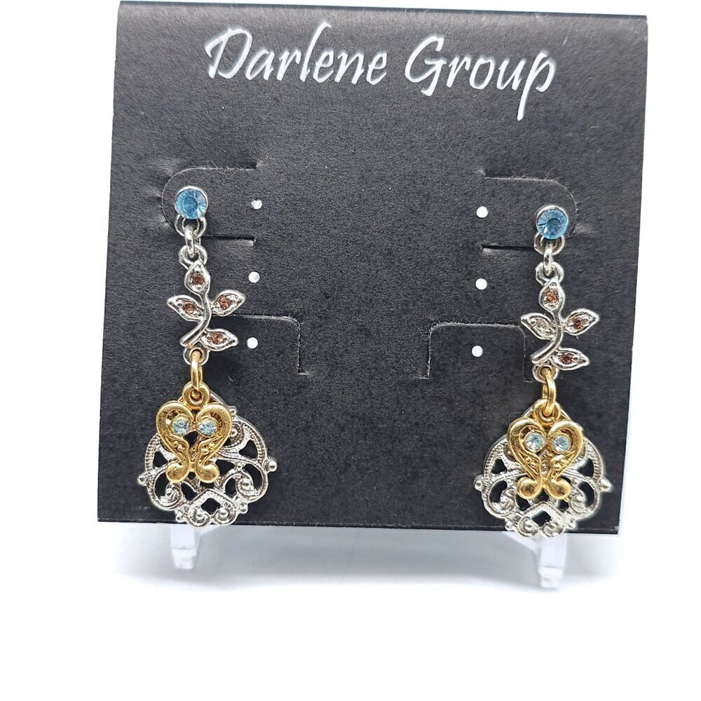 Darlene Group Gold Silver Drop Earrings With Blue Orange Rhinestone Crystals